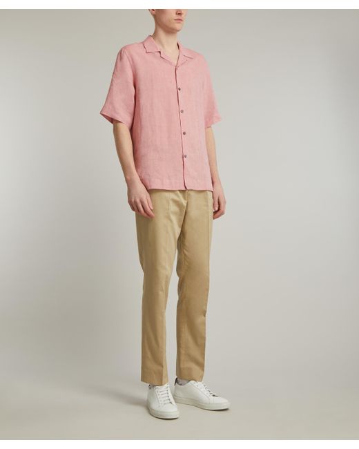 Paul Smith Pink Mens Slim Fit Linen Short-sleeve Shirt for men