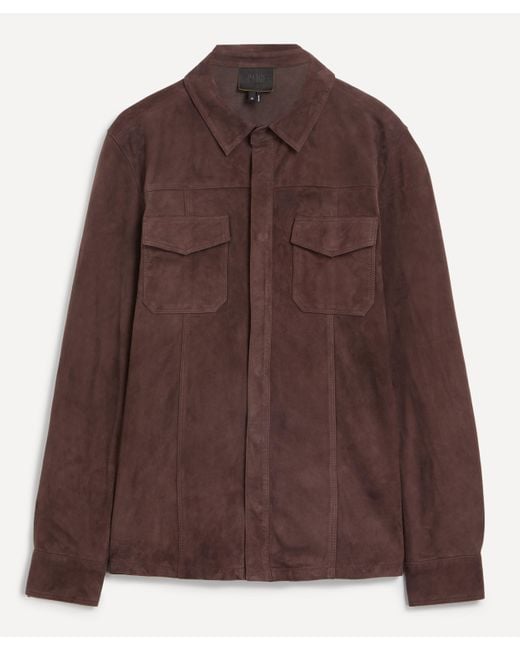 PAIGE Brown Mens Baltimo Suede Overshirt for men