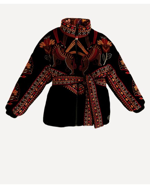 Farm Rio Women's Black Nature Beauty Embroidered Puffer Jacket