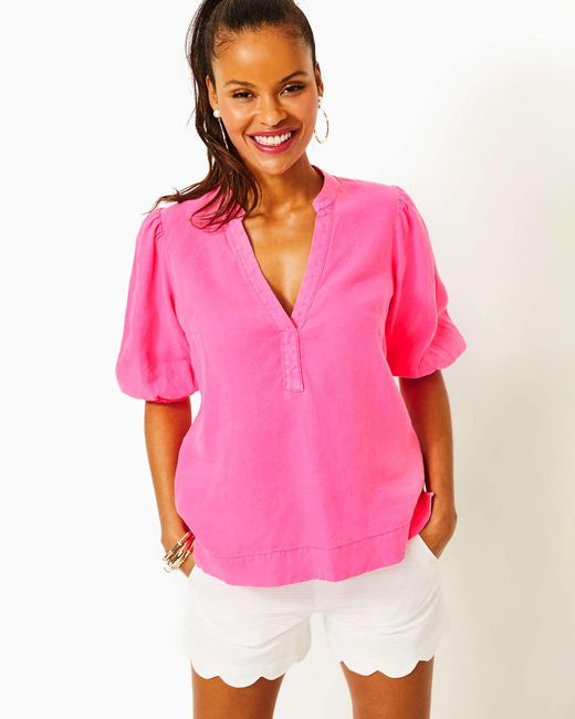 Lilly Pulitzer Pink Mialeigh Linen Top