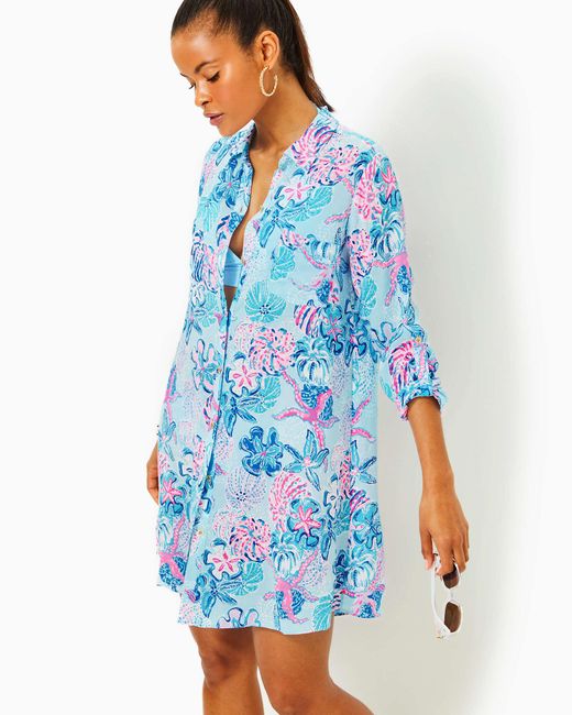 Lilly Pulitzer Blue Natalie Shirtdress Cover-up