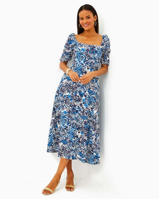 Lilly Pulitzer Blue Mylie Linen Midi Dress