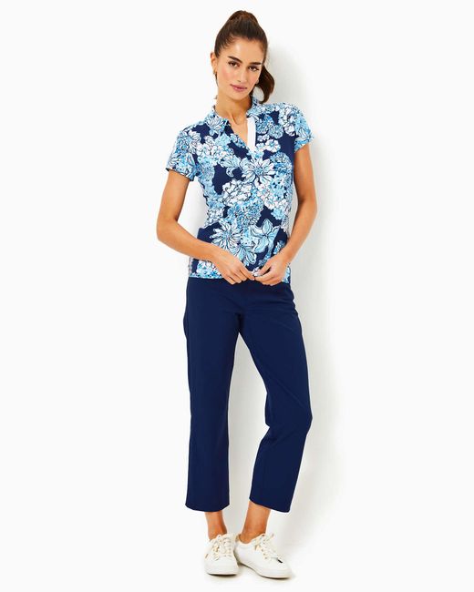 Lilly Pulitzer Blue Upf 50+ Luxletic Frida Polo Top