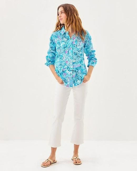 Lilly Pulitzer Blue Sea View Button Down Top