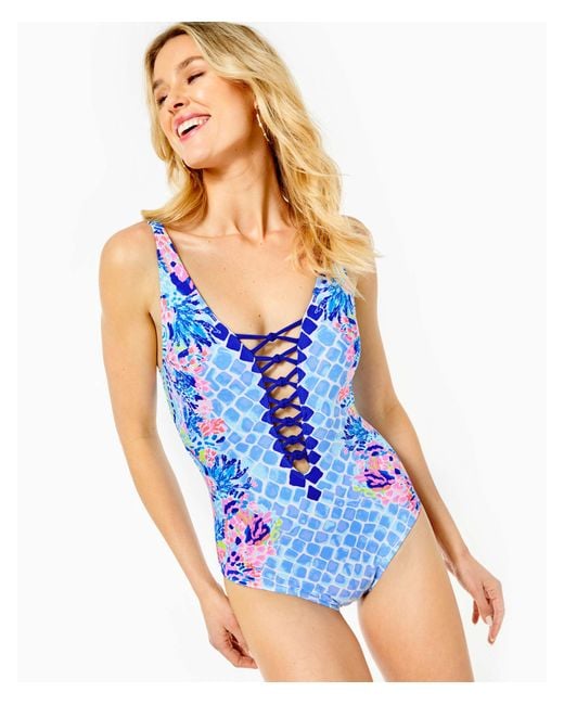 Lilly Pulitzer Synthetic Women's Isle Lattice Onepiece Swimsuit, Hidden Treasure Engineered One