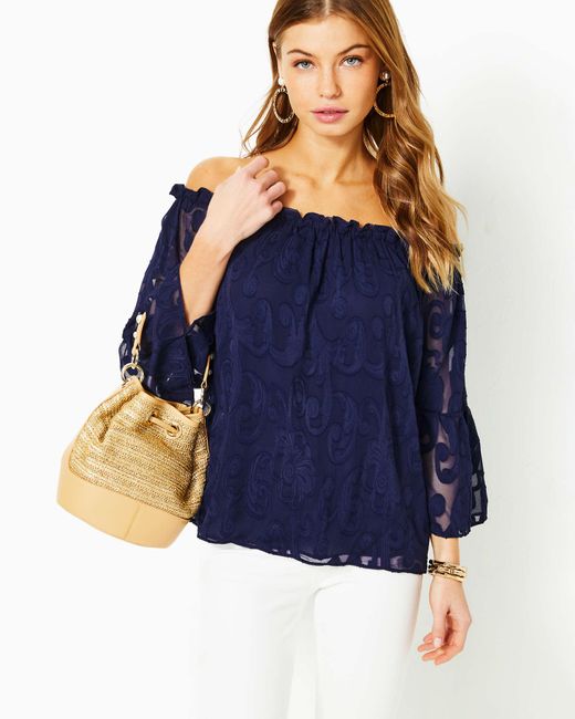 Lilly Pulitzer Blue Nevie Off-the-shoulder Top