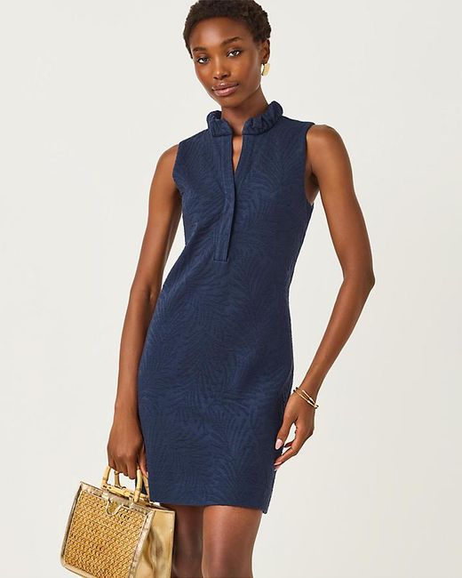 lilly pulitzer blue and gold dress Lilly Pulitzer Pearl Soft Shift Dress Size 0 Blue Gold Trim #28822