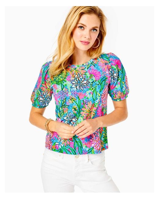 Lilly Pulitzer Cotton Women's Rhett Top In Blue Size 2xs, Walking On ...