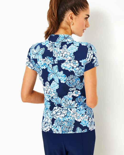 Lilly Pulitzer Blue Upf 50+ Luxletic Frida Polo Top
