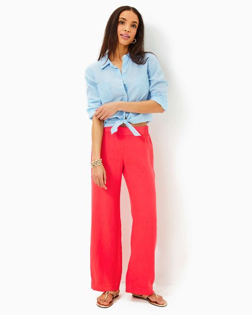 Lilly Pulitzer Red 31" Deri Linen Palazzo Pant