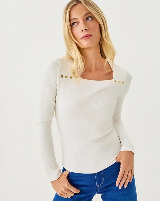Lilly Pulitzer White Beaty Long Sleeve Square Neck Knit Top