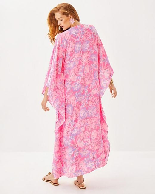 Lilly Pulitzer Pink Mindy Beaded Silk Maxi Caftan