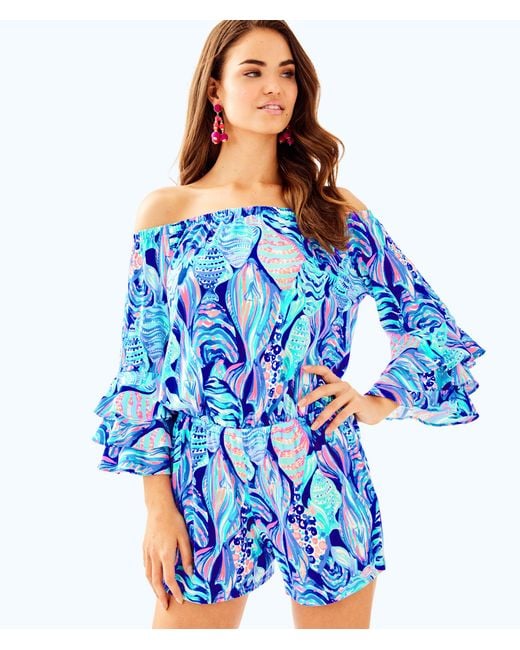 Lilly Pulitzer Calla Off The Shoulder Romper in Blue | Lyst