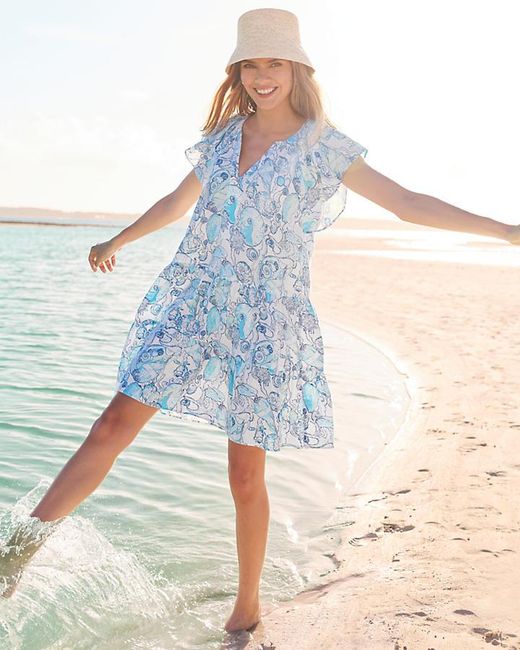 blue and white lilly pulitzer dress Zanna Midi 50 from top of shoulder to hem (based on a size small/4) Lilly Pulitzer Norella Flutter Sleeve