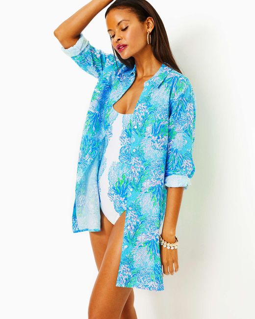 Lilly Pulitzer Blue Sea View Linen Cover-up
