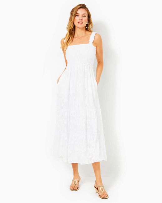 Lilly Pulitzer White Hadly Smocked Maxi Dress
