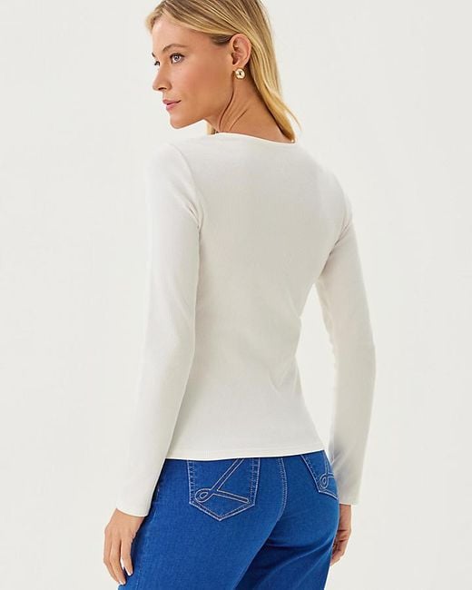 Lilly Pulitzer White Beaty Long Sleeve Square Neck Knit Top