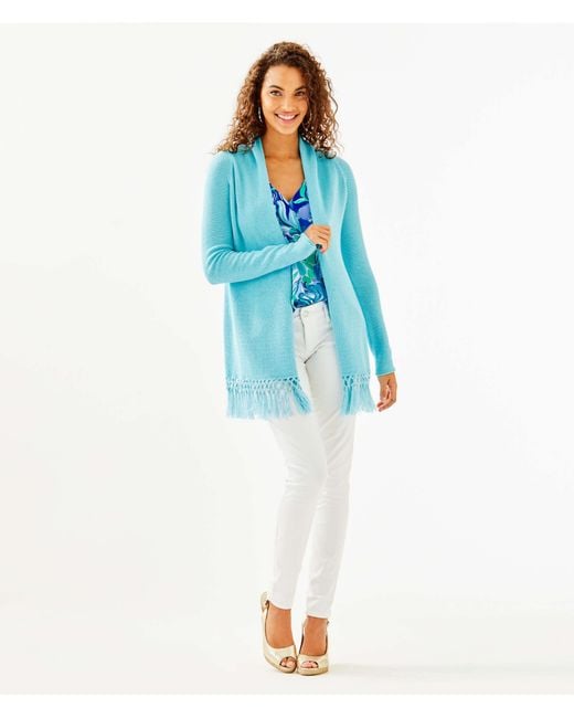 Lilly Pulitzer Tatum Long Fringe Hem Cardigan in Blue Lyst