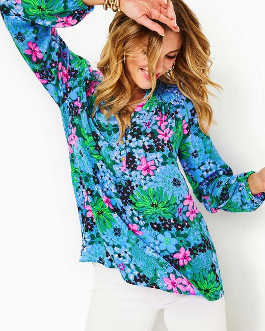 Lilly Pulitzer Blue Elsa Top In Multi Soiree All Day