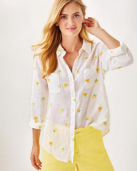 Lilly Pulitzer Natural Sea View Linen Button Down Top
