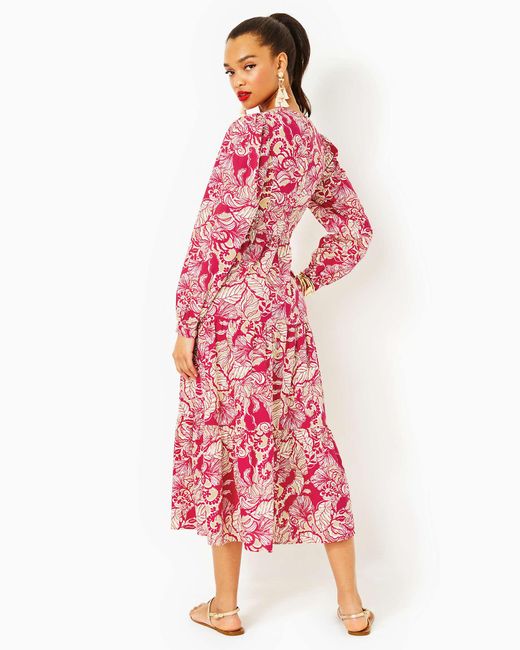 Lilly Pulitzer Pink Tinslee Long Sleeve Midi Dress