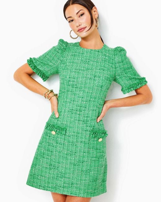 Lilly Pulitzer Ryner Boucle Tweed Shift Dress in Green | Lyst