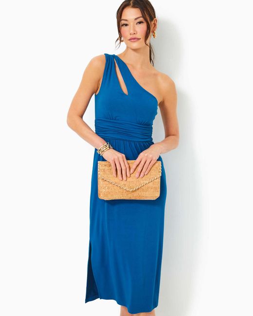 Lilly Pulitzer Blue Helina One-shoulder Midi Dress