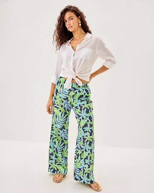 Lilly Pulitzer Green 31" Daylen Linen Palazzo Pant