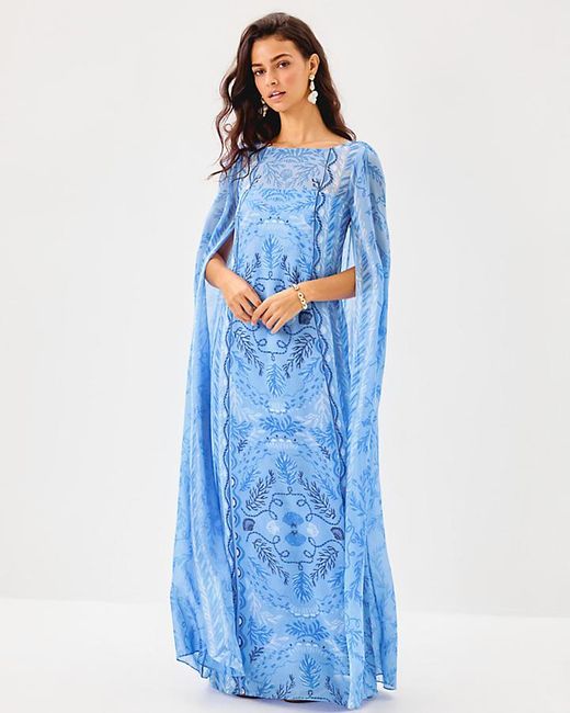 Lilly Pulitzer Blue Kingston Silk Maxi Caftan