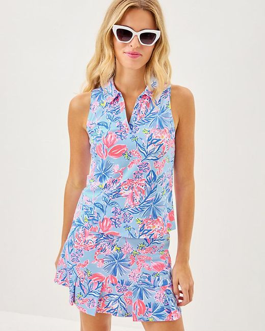 Lilly Pulitzer Blue Upf 50+ Luxletic Alister Polo Top