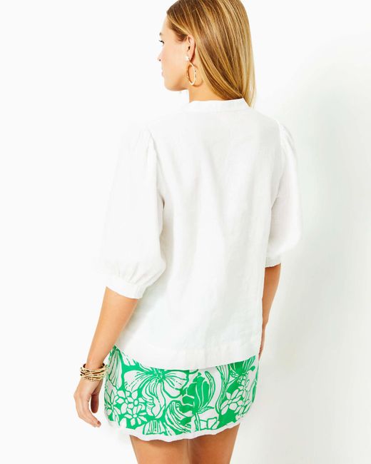 Lilly Pulitzer White Mialeigh Linen Top