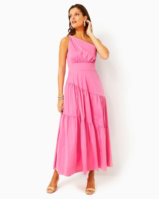 Lilly Pulitzer Pink Lucilyn One-shoulder Maxi Dress