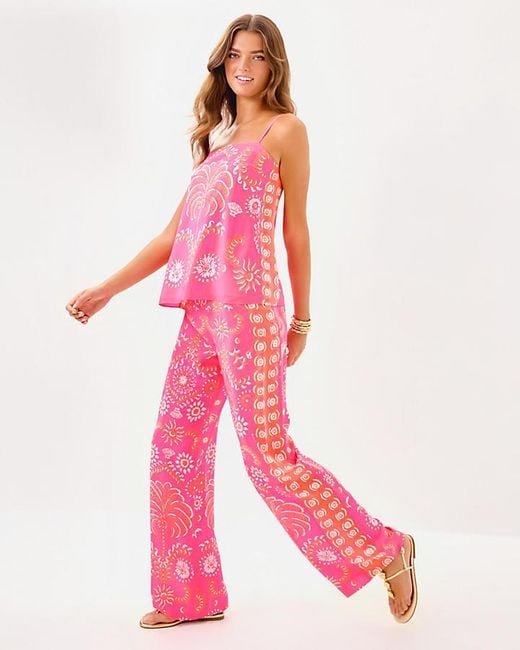 Lilly Pulitzer Pink 32" Vianna Silk Palazzo Pant