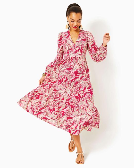 Lilly Pulitzer Pink Tinslee Long Sleeve Midi Dress