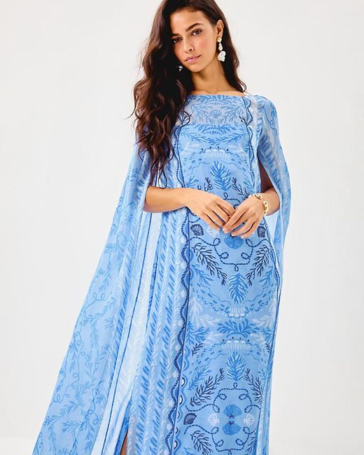 Lilly Pulitzer Blue Kingston Silk Maxi Caftan