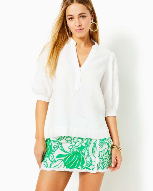 Lilly Pulitzer White Mialeigh Linen Top