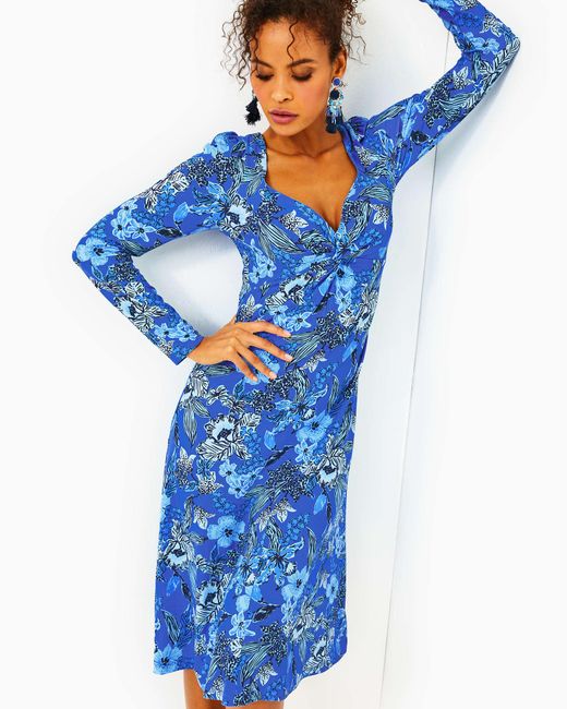 Lilly Pulitzer Blue Claudia Twist-front Midi Dress