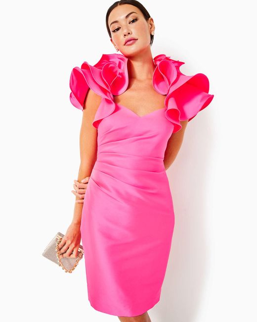 Lilly Pulitzer Pink X Badgley Mischka Honor Ruffle Dress