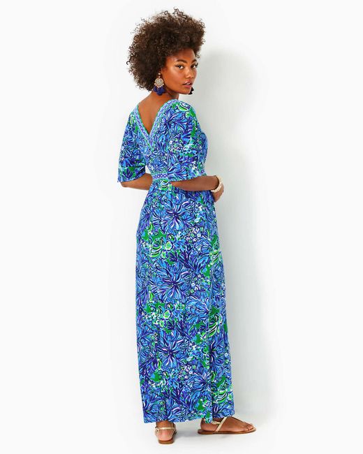 Lilly Pulitzer Addison Elbow Sleeve Maxi Dress in Blue | Lyst