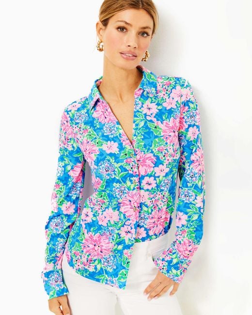 Lilly Pulitzer Blue Upf 50+ Chillylilly Marlena Button Down Top