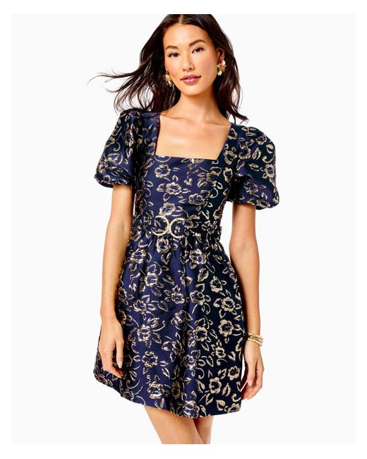 navy blue and gold lilly pulitzer dress Nevie Embroidered dress
