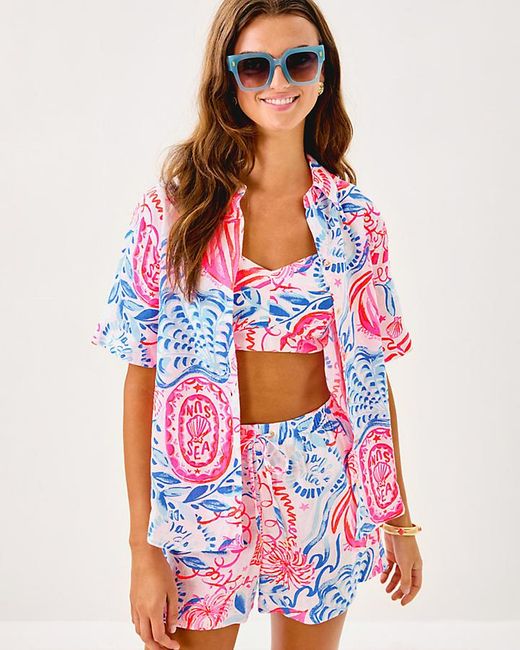 Lilly Pulitzer Red 5" Croix Linen Short