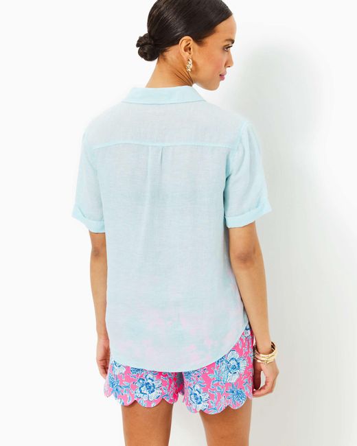 Lilly Pulitzer White Lynnie Button Down Linen Top