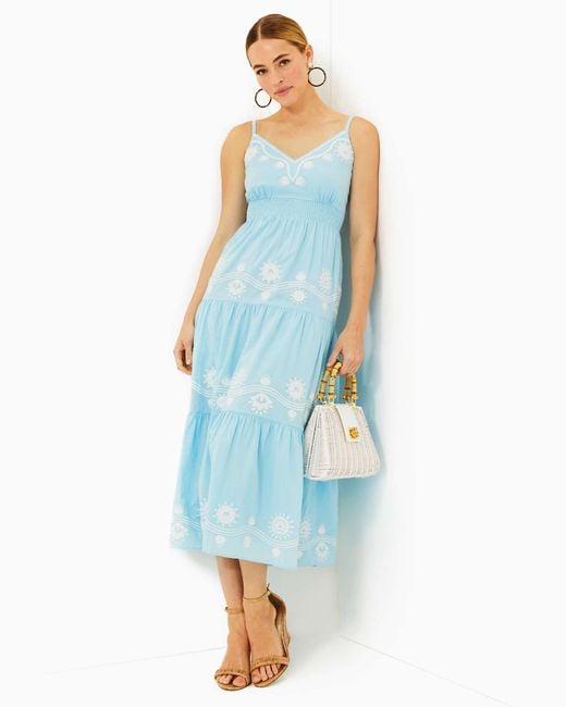 Lilly Pulitzer Blue Aviry Embroidered Midi Dress
