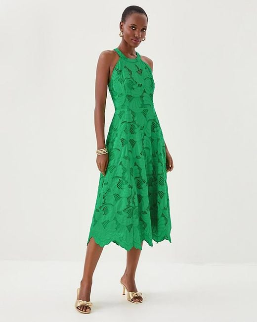 2t green dress Miller Pleat Halter Midi Dress Shamrock