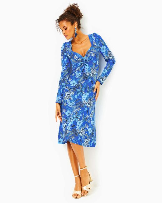 Lilly Pulitzer Blue Claudia Twist-front Midi Dress