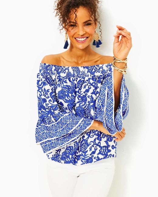 Lilly Pulitzer Blue Kaori Off-the-shoulder Top