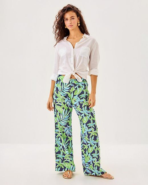 Lilly Pulitzer Green 31" Daylen Linen Palazzo Pant