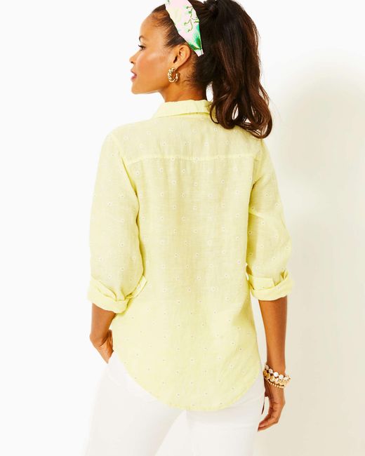 Lilly Pulitzer Yellow Sea View Linen Button Down Top