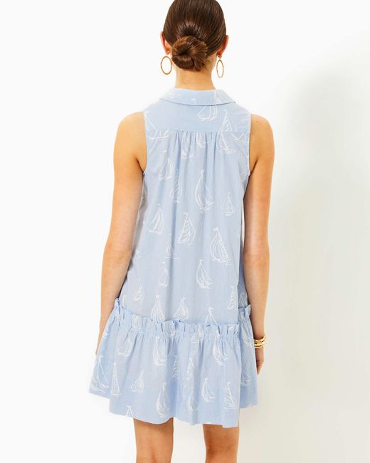 Lilly Pulitzer Blue Caylinn Sleeveless Popover Shirt Dress